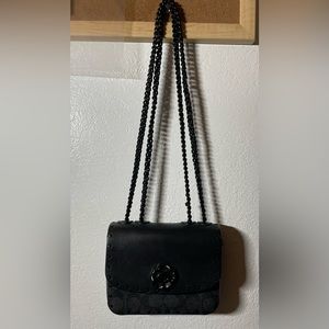 Coach, mini, black and dark grey, can be worn as crossbody or over shoulder